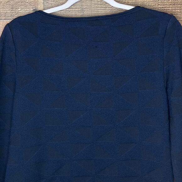 St. John Textured Cropped Sleeve Top Wool Blend Navy Blue Size Small - Picture 8 of 9